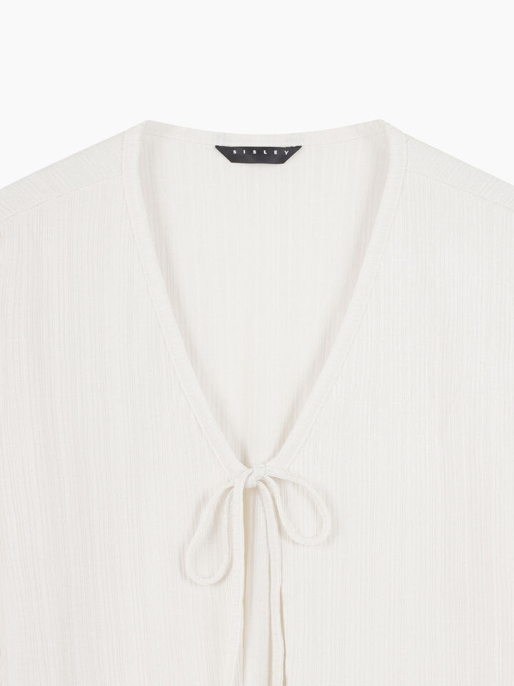 Cardigan bianco panna con laccetti - null - Bianco Panna | Sisley K image number 3